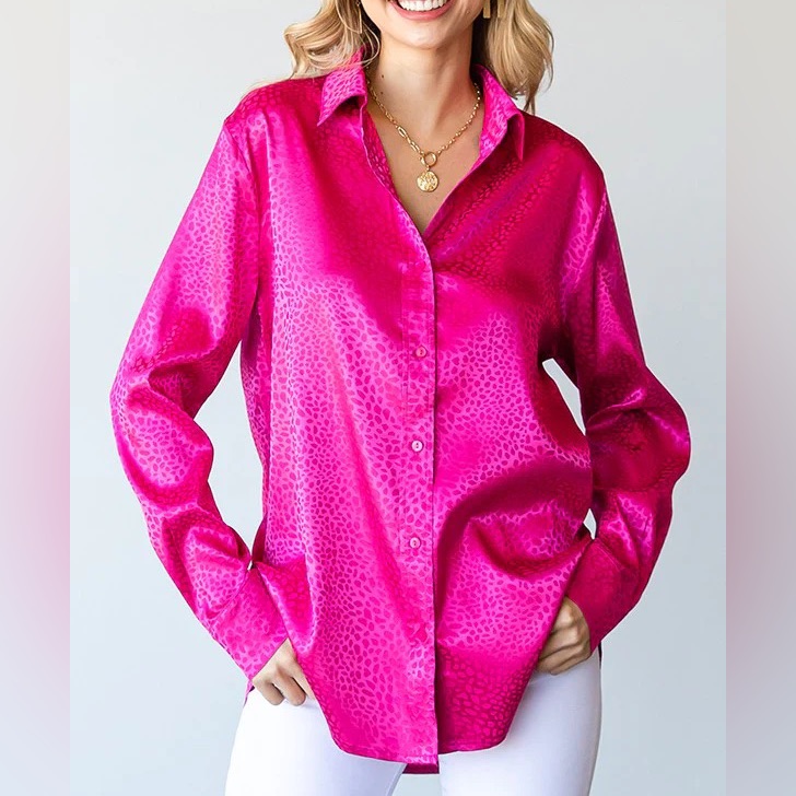 Fuchsia Cheetah Print Satin Shirt Size M Nwot